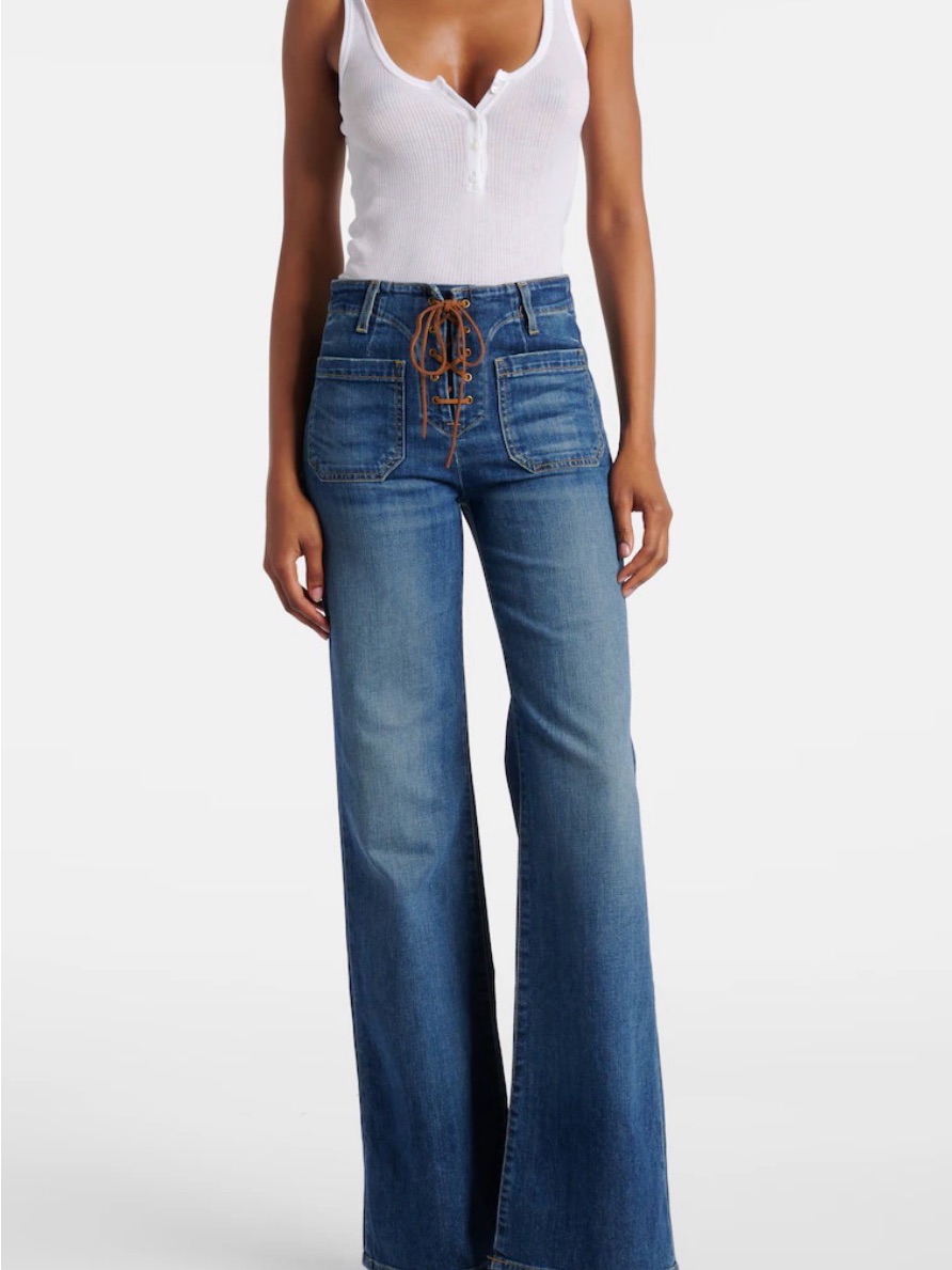 High-Rise Lace-Up Wide Leg Jeans - Blue